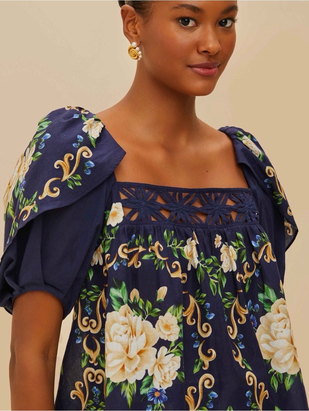 NWT Farm Rio Tapestry Yoke Navy Top, XL - Picture 4 of 6